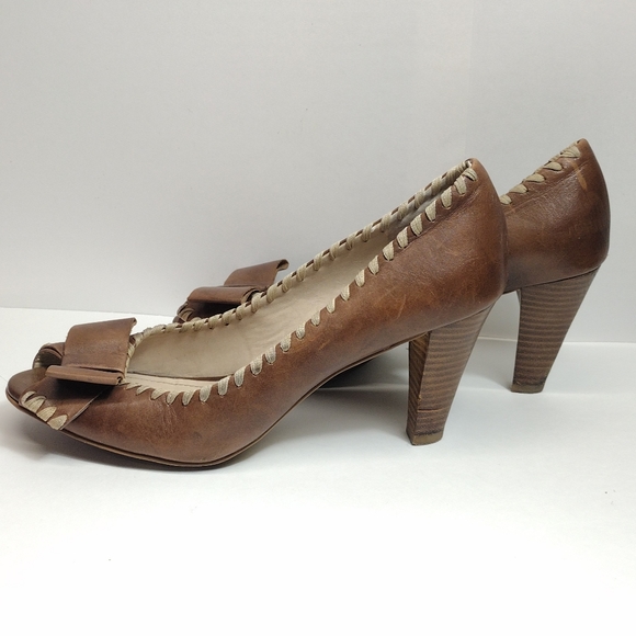 Franco Sarto Flicker Leather Laced Edge Peep Toe Heel l Size 8 M l Tan Cream - Picture 5 of 13